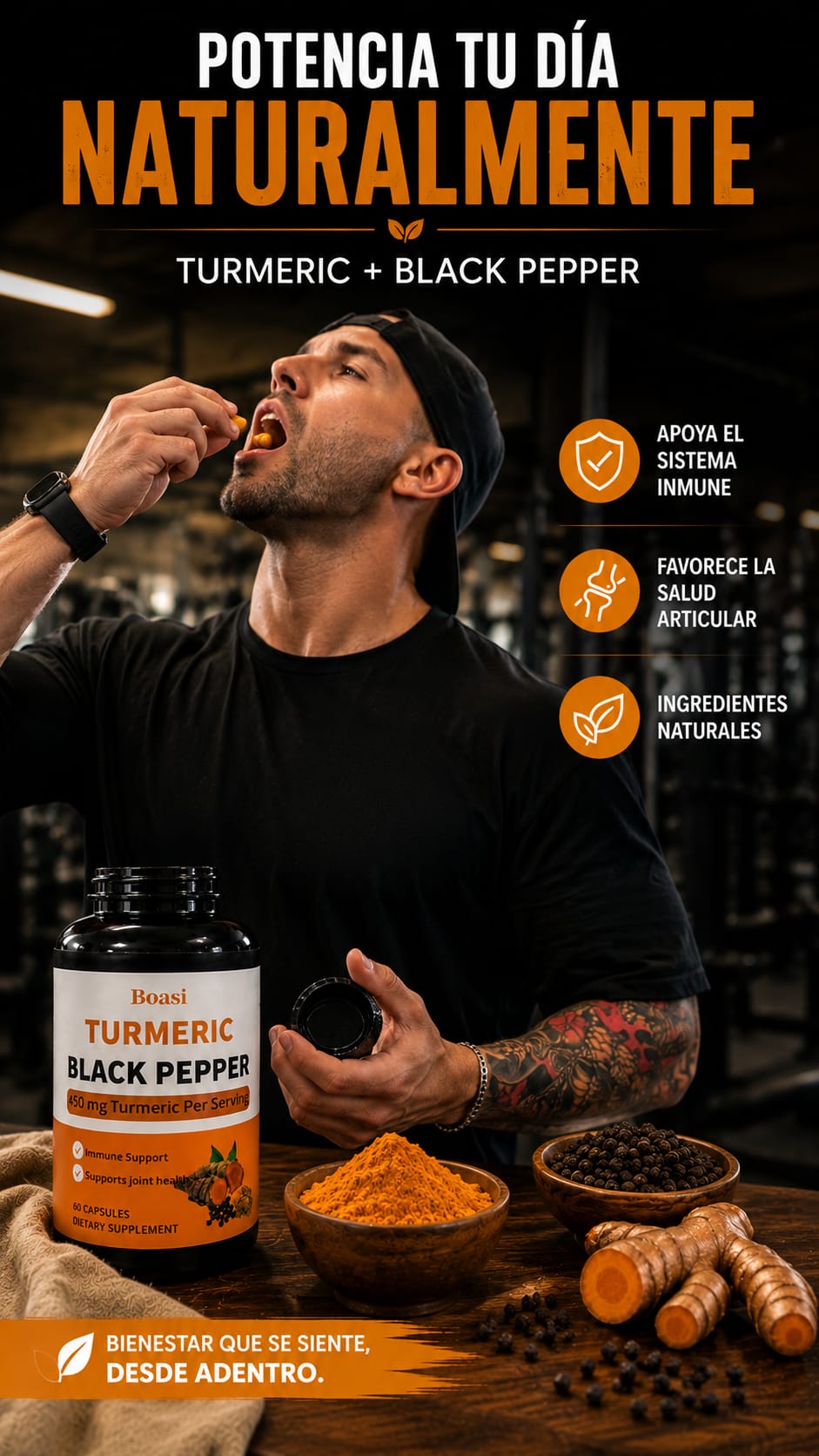 Turmeric Black Pepper 450mg | Cúrcuma para Recuperación y Articulaciones